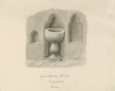 Czcionka w Barton pod Needwood Church: rysunek w sepii autorstwa John Buckler