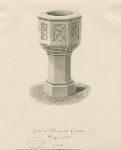 Czcionka w Brewood Church: rysunek w sepii autorstwa John Buckler