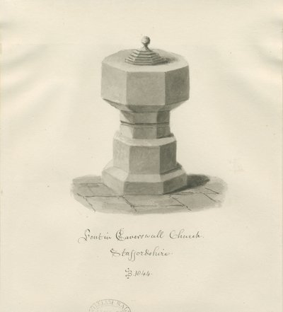 Czcionka w Caverswall Church: rysunek w sepii autorstwa John Buckler