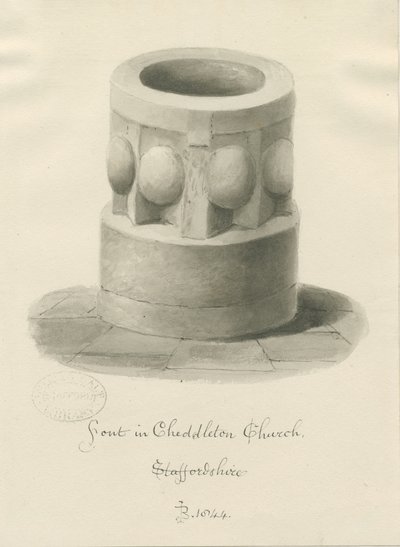 Czcionka w Cheddleton Church: rysunek w sepii, 1844 autorstwa John Buckler