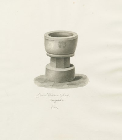 Czcionka w kościele Dilhorne: rysunek w sepii, 1847 autorstwa John Buckler