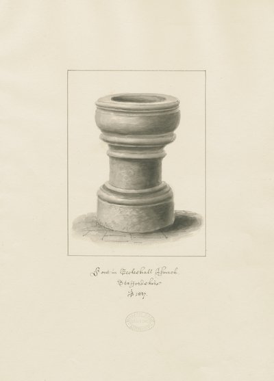 Czcionka w kościele Eccleshall: rysunek w sepii autorstwa John Buckler