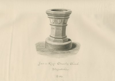 Czcionka w Kings Bromley Church: rysunek w sepii, 1839 autorstwa John Buckler