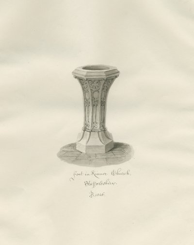 Czcionka w kościele Kinver: rysunek w sepii autorstwa John Buckler