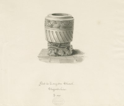 Czcionka w Longdon Church: rysunek w sepii autorstwa John Buckler