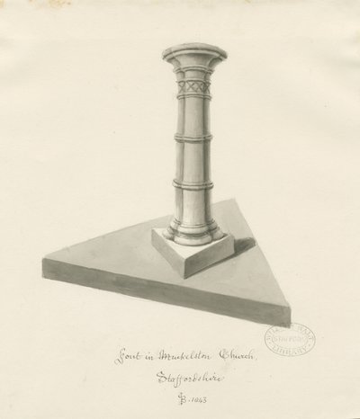 Czcionka w kościele w Mucklestone: rysunek w kolorze sepii, 1843 autorstwa John Buckler