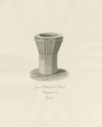Czcionka w Pattingham Church: rysunek w kolorze sepii, 1846 autorstwa John Buckler