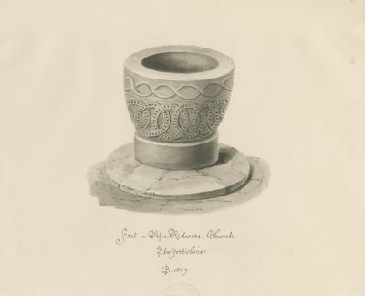 Czcionka w Pipe Ridware Church: rysunek w sepii autorstwa John Buckler