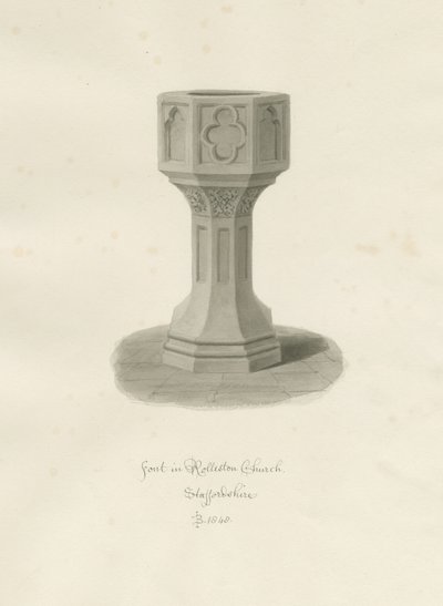 Czcionka w Rolleston Church: rysunek w sepii, 1848 autorstwa John Buckler