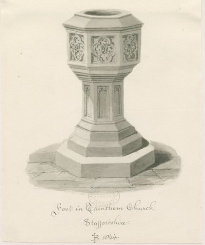 Czcionka w Trentham Church: rysunek w sepii, 1844 autorstwa John Buckler