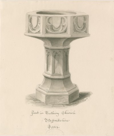 Czcionka w Tutbury Priory Church: rysunek w sepii autorstwa John Buckler
