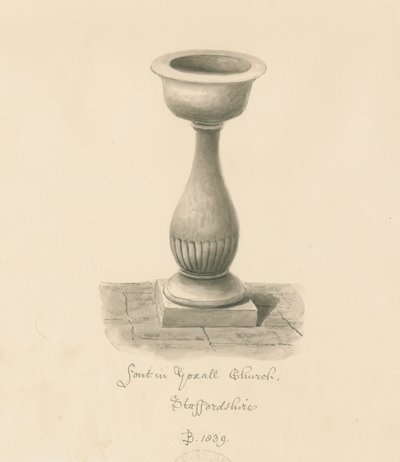 Czcionka w kościele Yoxall: rysunek w sepii, 1839 autorstwa John Buckler