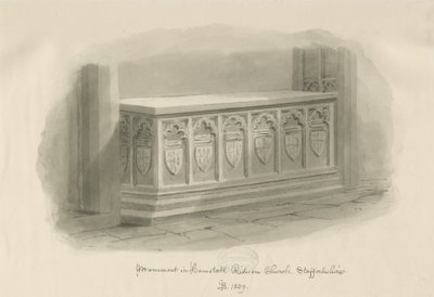 Hamstall Ridware Church - Pomnik: rysunek w kolorze sepii, 1839 autorstwa John Buckler