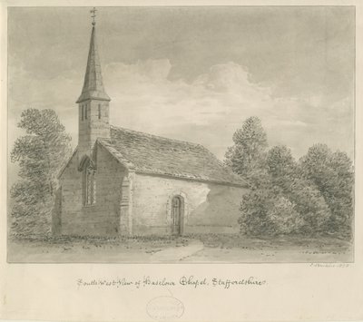 Kaplica Haselour: rysunek w sepii, 1828 autorstwa John Buckler
