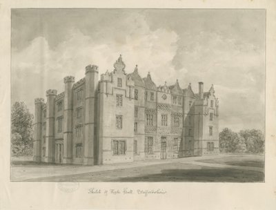Keele Hall: rysunek w sepii autorstwa John Buckler