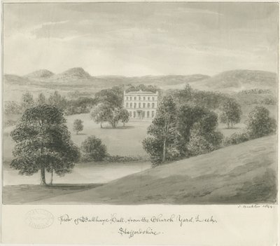 Por - Ball Haye Hall: rysunek w sepii, 1844 autorstwa John Buckler