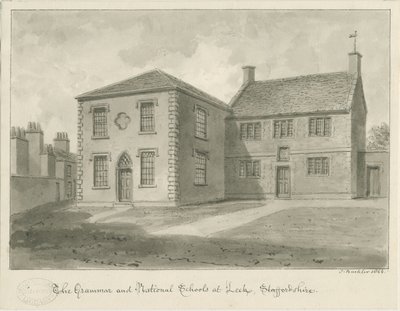 Leek Town - Gimnazjum: rysunek w sepii, 1844 autorstwa John Buckler