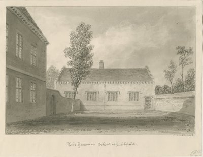 Lichfield - Grammar School: rysunek w sepii autorstwa John Buckler