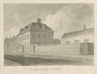 Lichfield - Grammar School: rysunek w sepii autorstwa John Buckler