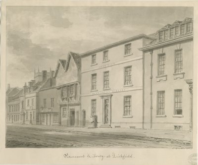 Lichfield - Biblioteka: rysunek w sepii, 1833 autorstwa John Buckler