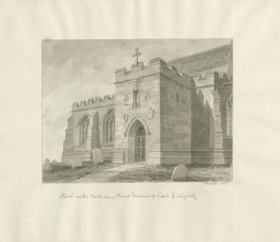 Lichfield - ganek północny kościoła św. Michała: rysunek w sepii autorstwa John Buckler