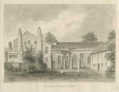 Lichfield - Szpital i Kaplica św. Jana: rysunek w sepii autorstwa John Buckler