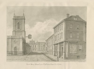 Lichfield - Kościół Mariacki: rysunek w sepii, 1833 r. autorstwa John Buckler