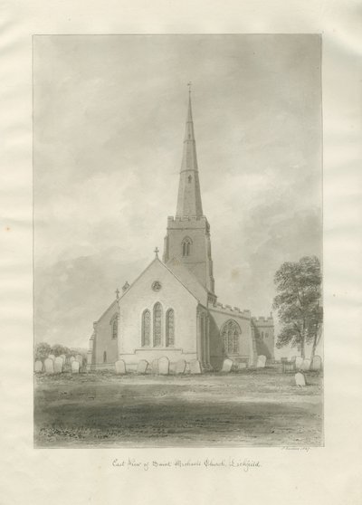 Lichfield - Kościół św. Michała: rysunek w sepii autorstwa John Buckler