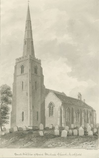 Lichfield - Kościół św. Michała: rysunek w sepii autorstwa John Buckler