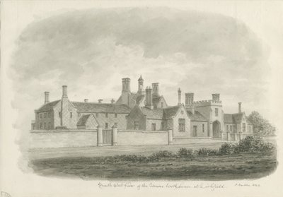 Lichfield - Union Workhouse: rysunek w sepii autorstwa John Buckler