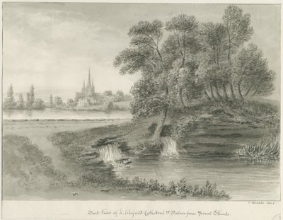 Katedra w Lichfield - widok na wschód: rysunek w sepii, 1844 autorstwa John Buckler