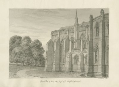 Katedra w Lichfield - widok północny: rysunek w sepii, 1845 autorstwa John Buckler