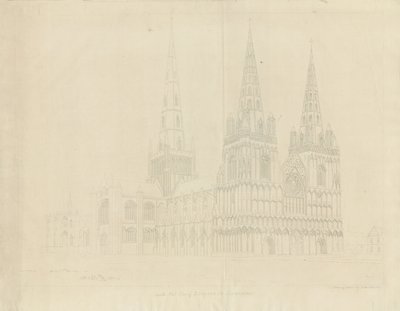 Katedra w Lichfield - North West Widok: akwaforta, 1807 autorstwa John Buckler