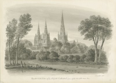 Katedra w Lichfield - południowy zachód Widok: rysunek w sepii autorstwa John Buckler
