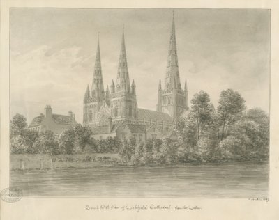 Katedra w Lichfield - południowy zachód Widok: rysunek w sepii autorstwa John Buckler