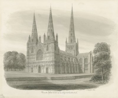 Katedra w Lichfield - południowy zachód Widok: rysunek w sepii autorstwa John Buckler