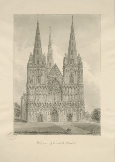 Katedra w Lichfield - front zachodni: rysunek w sepii, 1806 r. autorstwa John Buckler