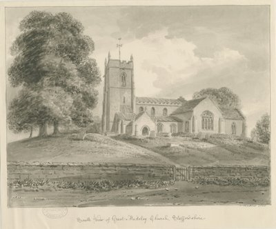 Madeley Church: rysunek w sepii autorstwa John Buckler