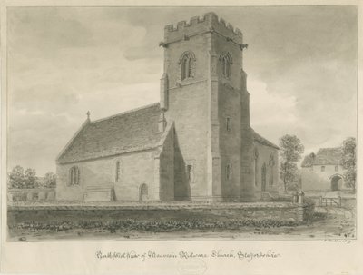 Kościół Mavesyn Ridware: rysunek w sepii, 1839 autorstwa John Buckler