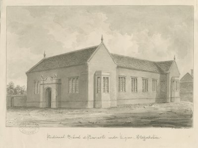 Newcastle-under-Lyme - National School: rysunek w sepii autorstwa John Buckler