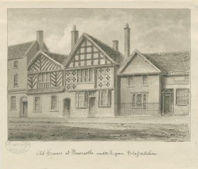 Newcastle-under-Lyme - Stare domy: rysunek w sepii, 1840 autorstwa John Buckler