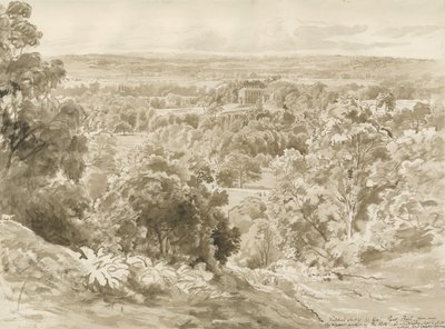 Patshull House and Park: rysunek w sepii autorstwa John Buckler