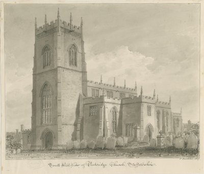 Kościół w Penkridge: rysunek w sepii, 1837 autorstwa John Buckler
