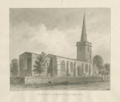 Kościół Rolleston: rysunek w sepii, 1848 autorstwa John Buckler