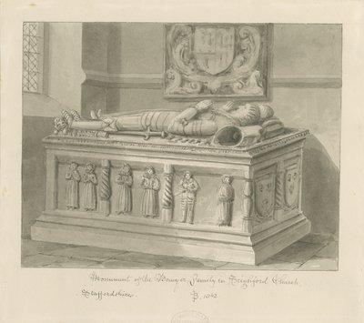 Kościół Seighford - Grób Williama i Miłosierdzia Bowyera: rysunek w odcieniu sepii, 1842 autorstwa John Buckler