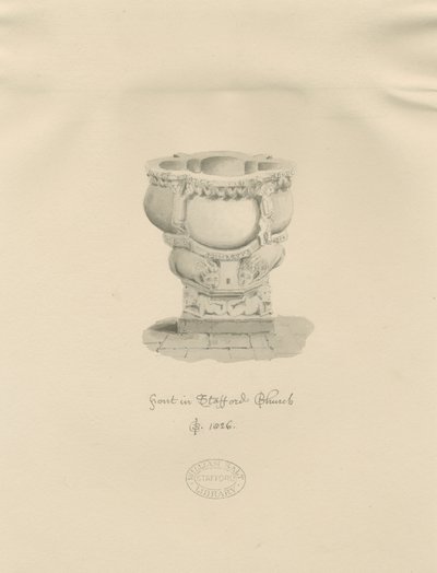 Stafford - Czcionka w kościele Mariackim: rysunek w sepii, 1826 r. autorstwa John Buckler