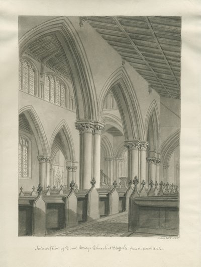 Stafford - Wnętrze kościoła Mariackiego: rysunek w sepii, 1845 autorstwa John Buckler