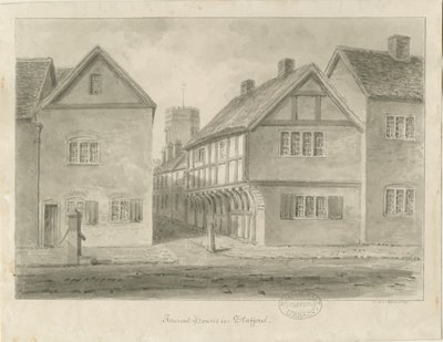 Stafford - Little Church Lane: rysunek w sepii, 1841 autorstwa John Buckler