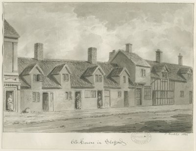 Stafford - Stare domy [przy Eastgate Street]: rysunek w sepii, 1844 autorstwa John Buckler