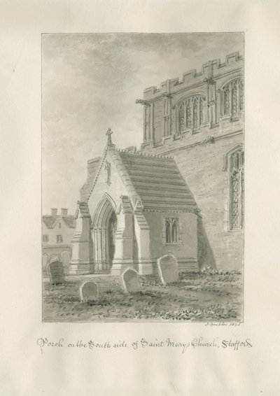 Stafford - Ganek kościoła Mariackiego: rysunek w sepii, 1845 autorstwa John Buckler